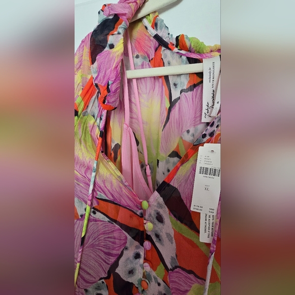 NWT Anthropologie Marais Printed Chiffon Maxi Dress L, XL Yukiko Noritake Canary - Picture 4 of 5